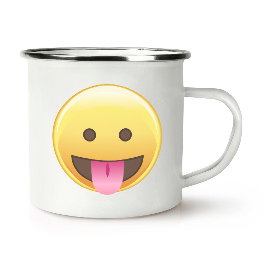 gift base Tongue Out Eyes Open Emoji Retro Enamel Mug Cup