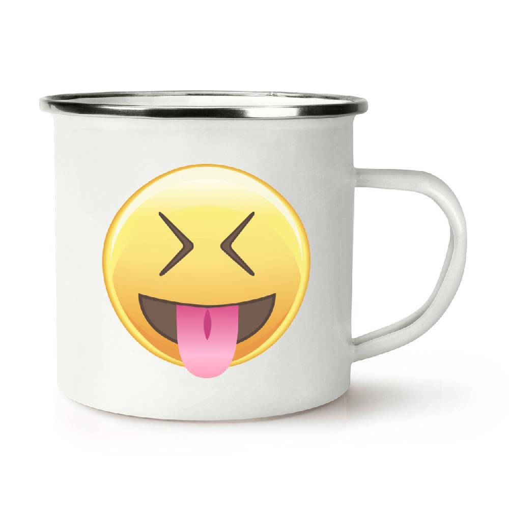 gift base Tongue Out Eyes Shut Emoji Retro Enamel Mug Cup