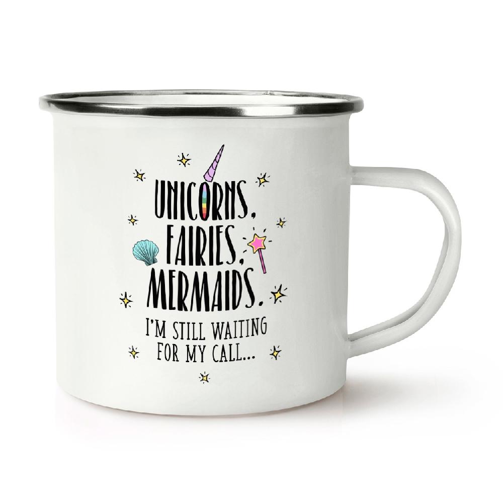 gift base Unicorns Fairies Mermaids Waiting For My Call Retro Enamel Mug Cup