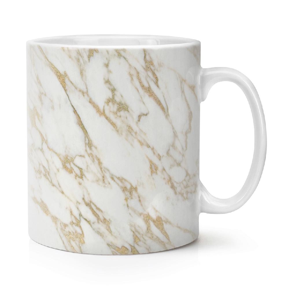gift base White and Gold Veined Marble Effect 10oz Mug Cup