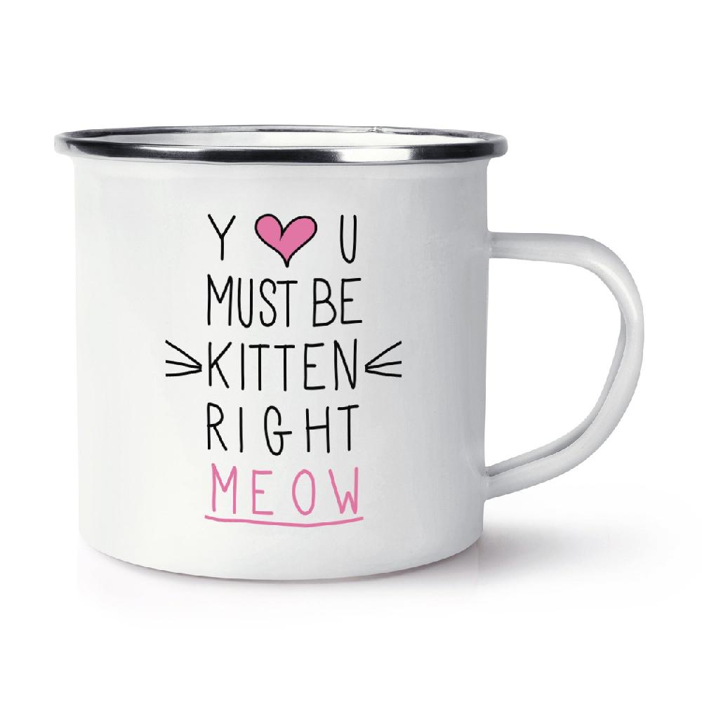gift base You Must Be Kitten Right Meow Retro Enamel Mug Cup