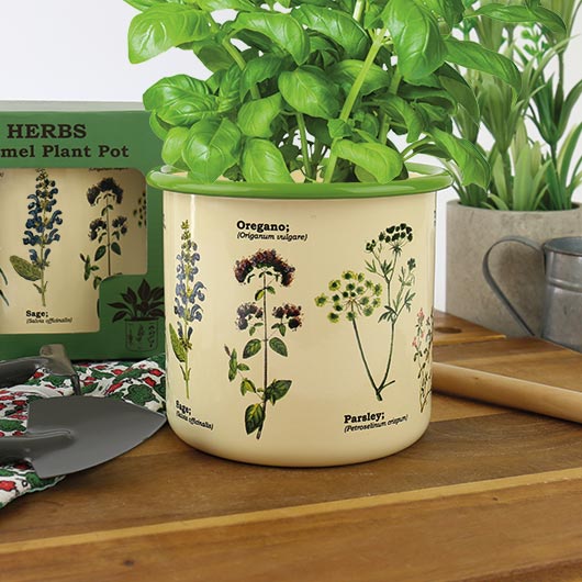 gift republic Herbs Enamel Plant Pot
