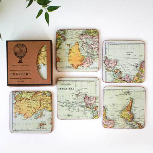gift republic Vintage World Map Coasters