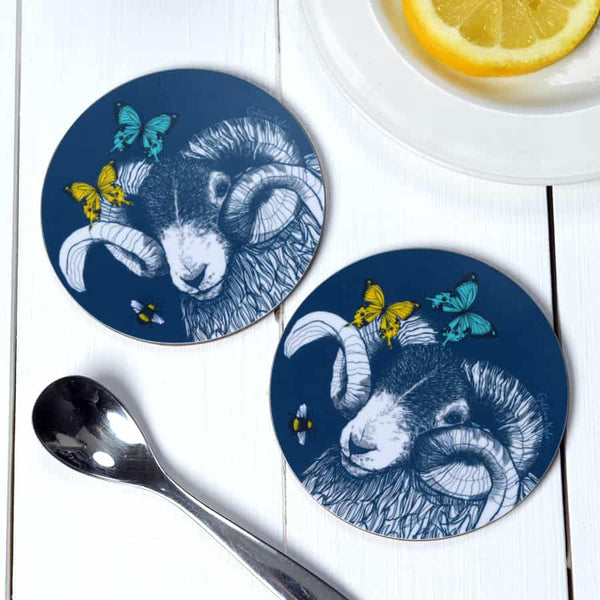 gillian kyle Blackface Ram Butterflies & Bees Set of 2 Coasters
