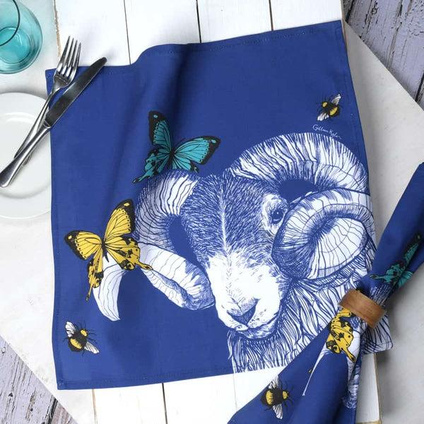 gillian kyle Blackface Ram Butterflies & Bees Set of 2 Cotton Napkins