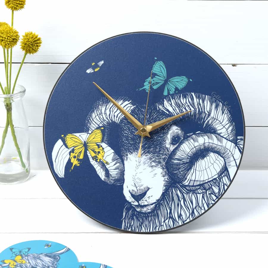 Gillian Kyle Blackface Ram Butterflies & Bees Wall Clock