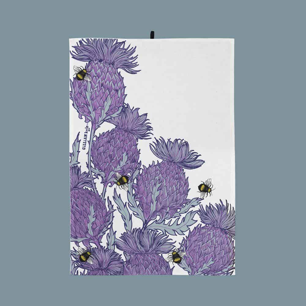 Gillian Kyle Flower Of Scotland Thistle Tea Towel - White