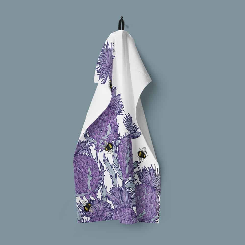 Gillian Kyle Flower Of Scotland Thistle Tea Towel - White