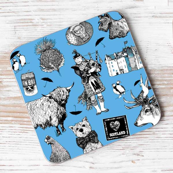gillian kyle Love Scotland Individual Coaster - blue