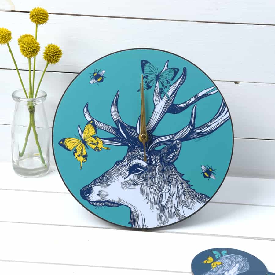 Gillian Kyle Stag Butterflies & Bees Wall Clock