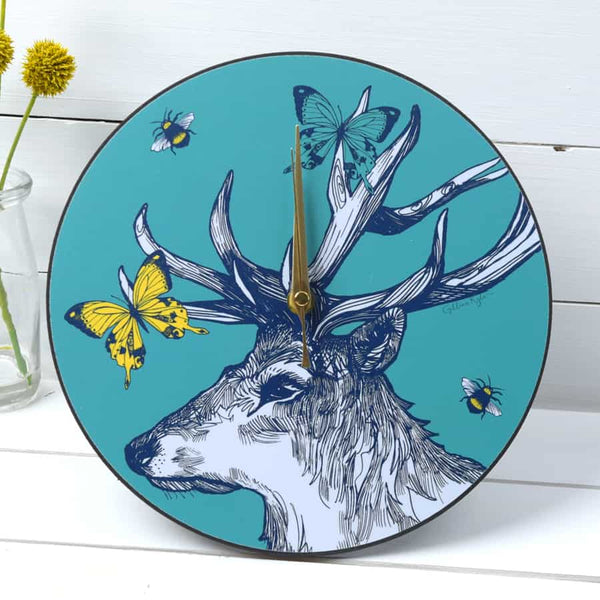 gillian kyle Stag Butterflies & Bees Wall Clock