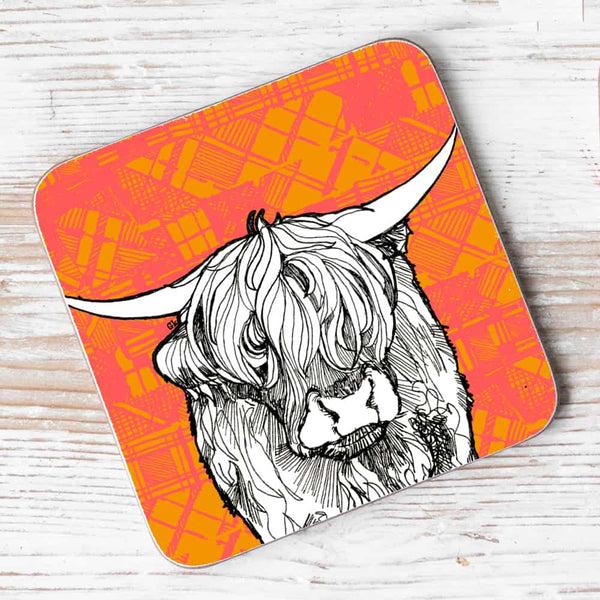 gillian kyle Tartan Cow Individual Coaster