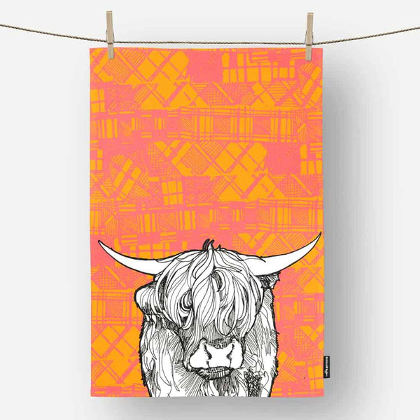 gillian kyle Tartan Cow Tea Towel