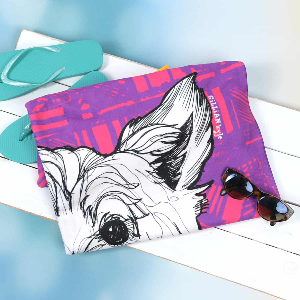 Gillian Kyle Tartan Westie Beach Towel