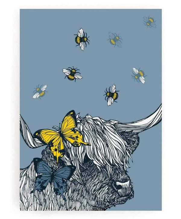 Gillian Kyle Highland Cow Butterflies & Bees Suitcase - Slate
