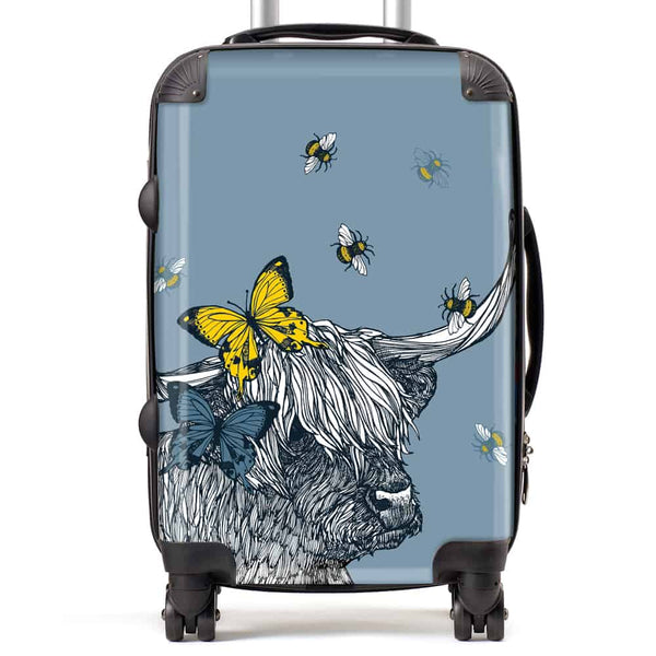 gillian kyle Highland Cow Butterflies & Bees Suitcase - slate