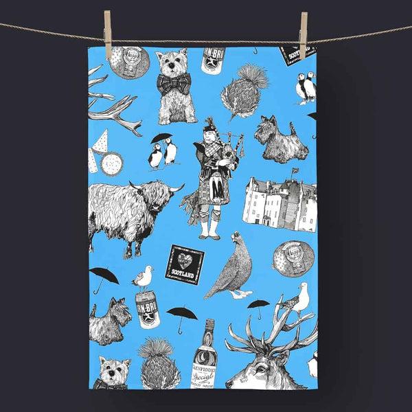 gillian kyle Love Scotland Cotton Tea Towel - sky blue