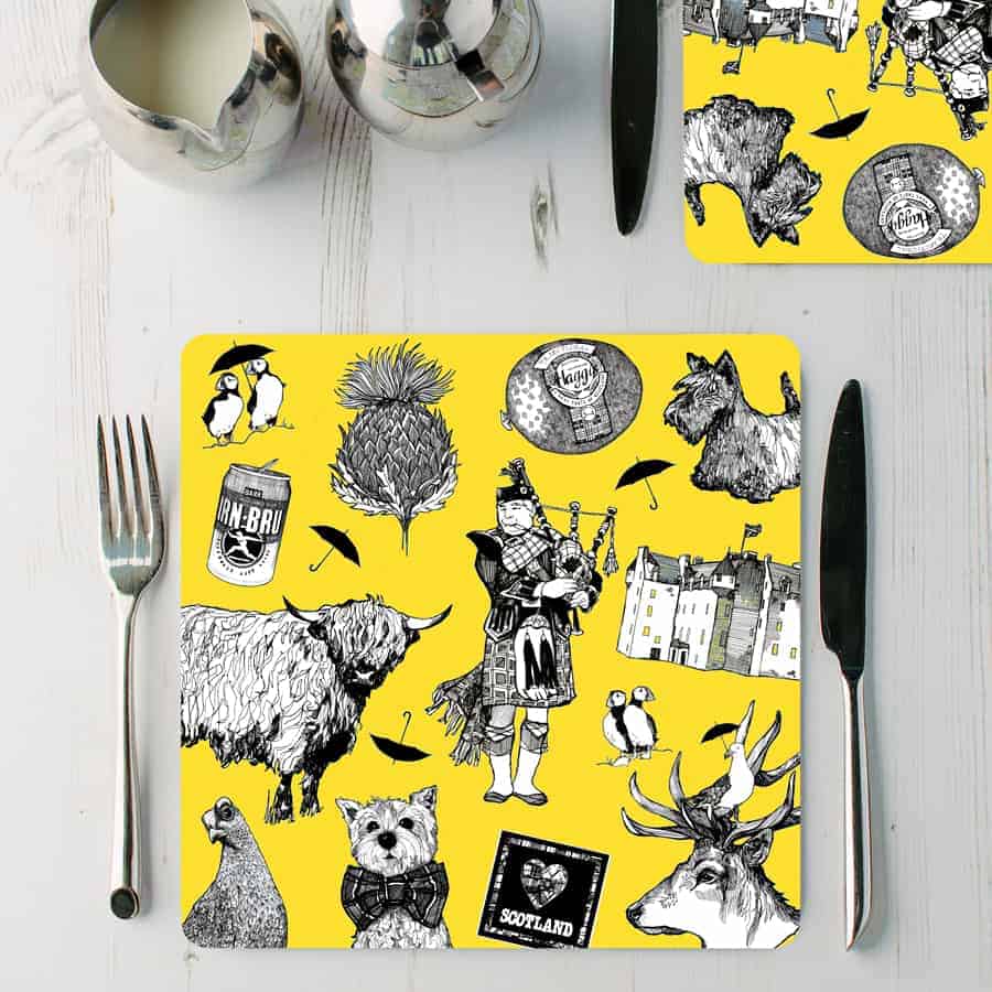 Gillian Kyle Love Scotland Set Of 2 Placemats - Yellow