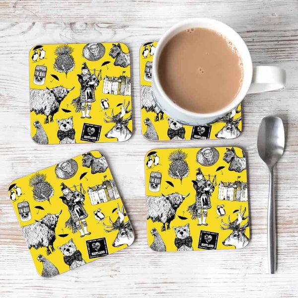 gillian kyle Love Scotland Set of 4 Coasters - yellow