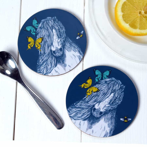 gillian kyle Shetland Pony Butterflies & Bees Set of 2 Coasters