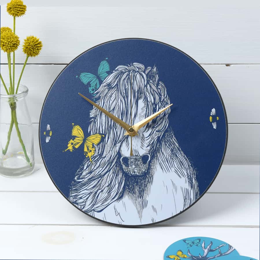 Gillian Kyle Shetland Pony Butterflies & Bees Wall Clock