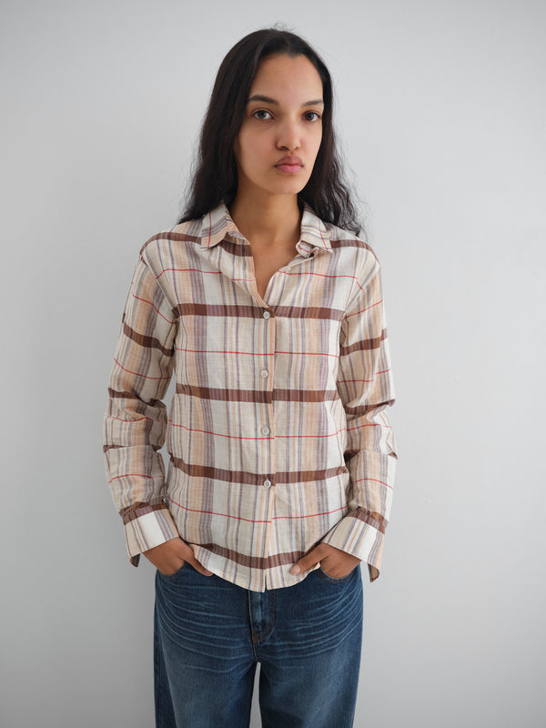 Gimaguas Agusta Shirt Beige Checkered Shirt For Women With Pocket And Fitted Cut