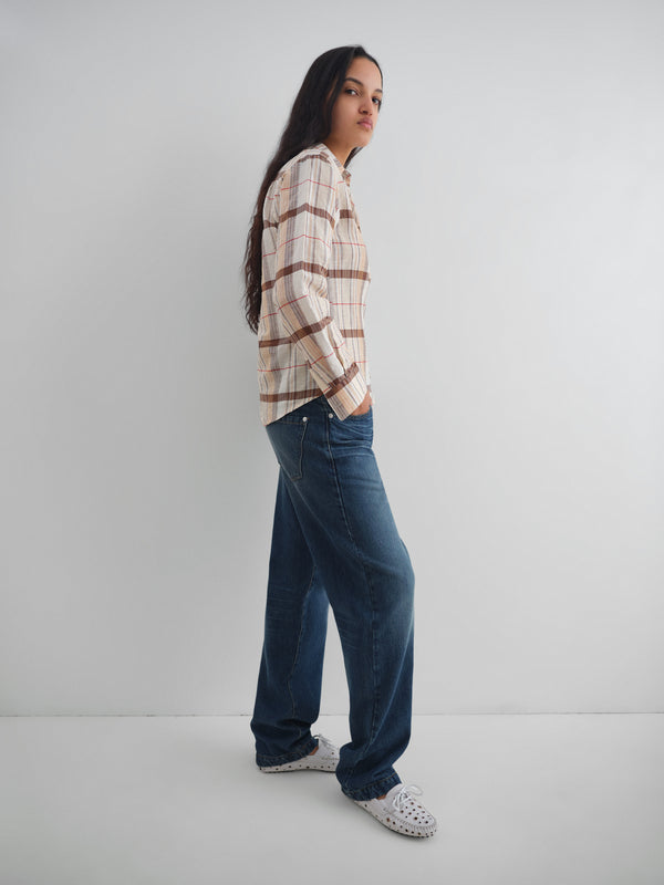 Gimaguas Agusta Shirt Beige Checkered Shirt For Women With Pocket And Fitted Cut