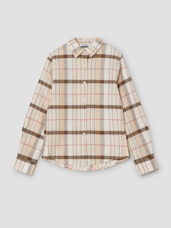 gimaguas Agusta Shirt Beige checkered shirt for women with pocket and fitted cut