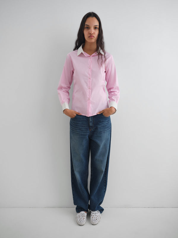 Gimaguas Agusta Shirt Pink Agusta Shirt For Women With Checkered Collar And Cuffs