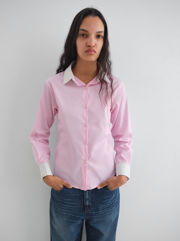 Gimaguas Agusta Shirt Pink Agusta Shirt For Women With Checkered Collar And Cuffs