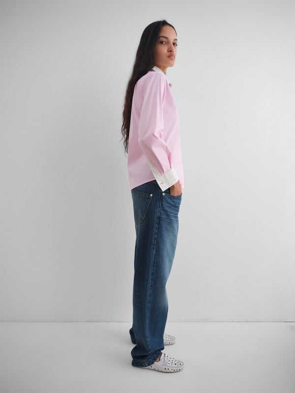 Gimaguas Agusta Shirt Pink Agusta Shirt For Women With Checkered Collar And Cuffs