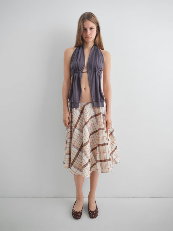 Gimaguas Agusta Skirt Beige Checkered Midi Skirt For Women With Low-rise Waist