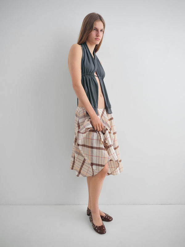Gimaguas Agusta Skirt Beige Checkered Midi Skirt For Women With Low-rise Waist