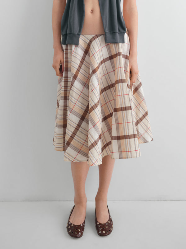 Gimaguas Agusta Skirt Beige Checkered Midi Skirt For Women With Low-rise Waist