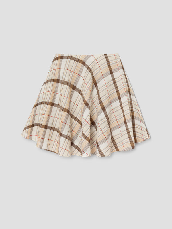 gimaguas Agusta Skirt Beige checkered midi skirt for women with low-rise waist