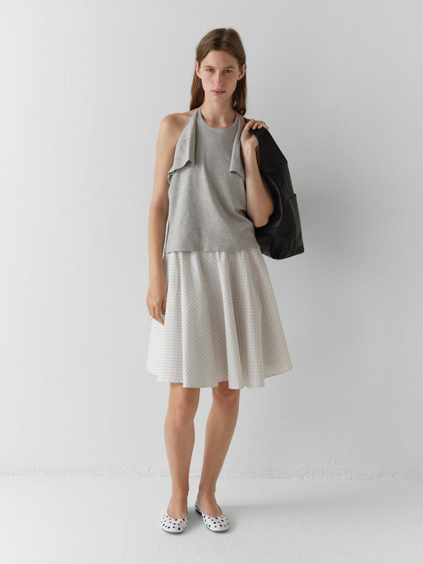 Gimaguas Agusta Skirt Off-white Gingham Midi Skirt For Women With Low-rise Waist