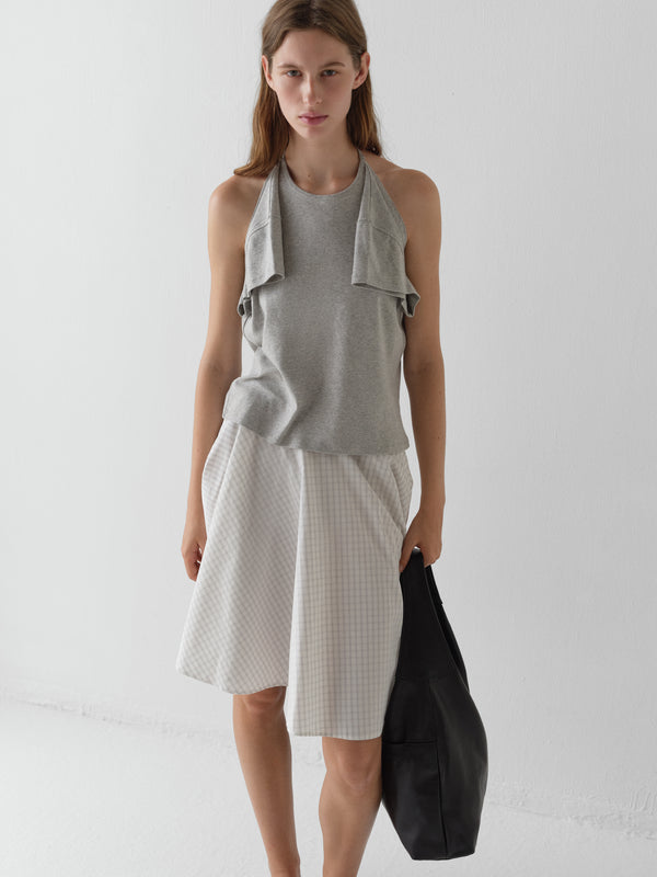 Gimaguas Agusta Skirt Off-white Gingham Midi Skirt For Women With Low-rise Waist