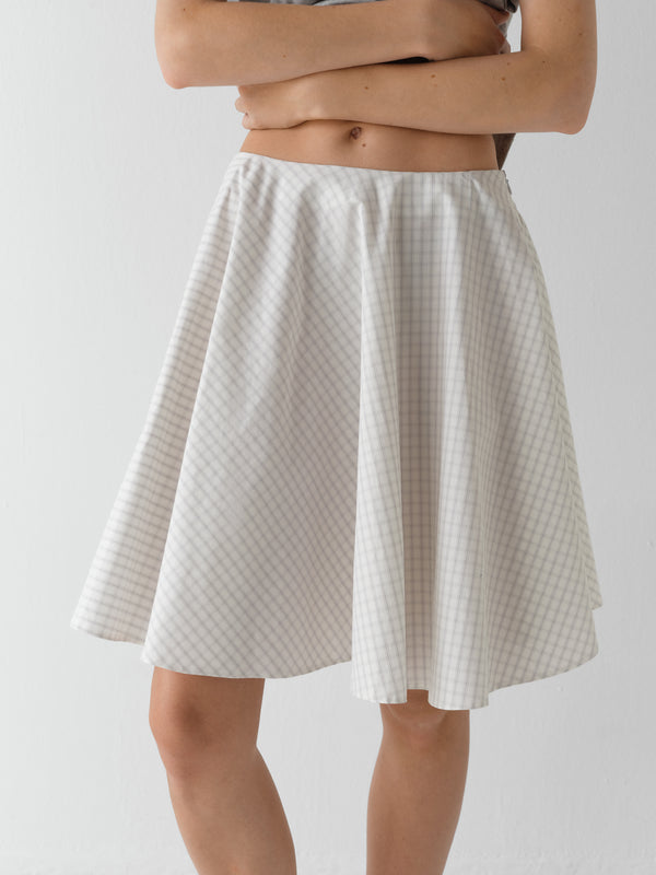 Gimaguas Agusta Skirt Off-white Gingham Midi Skirt For Women With Low-rise Waist