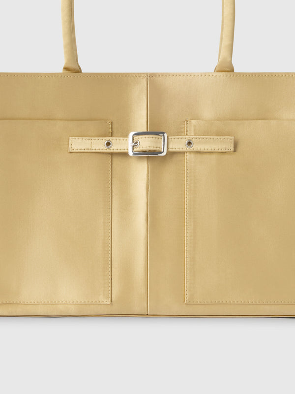 Gimaguas Annamaria Bag Gold Satin Shoulder Bag For Women With Silver Buckles