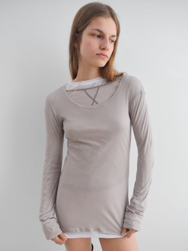 Gimaguas Bahmon Dress Faded Grey Cotton Mini Dress For Women With Sheer Finish