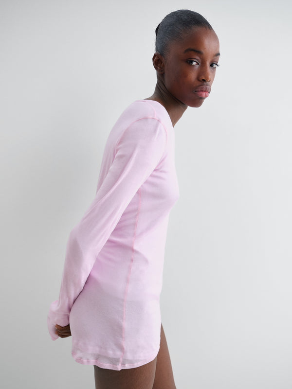 Gimaguas Bahmon Dress Soft Pink Cotton Mini Dress For Women With Sheer Finish