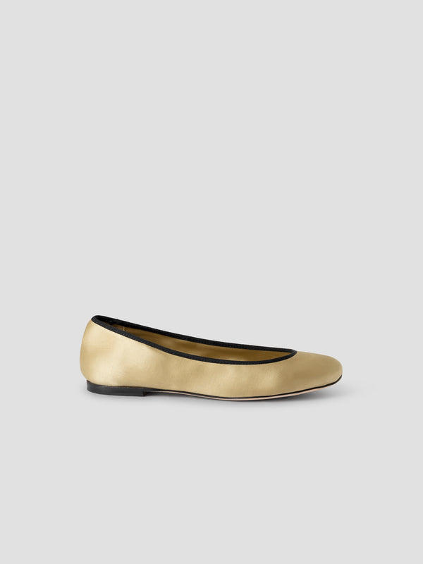 gimaguas Bailarina Saten Gold satin ballerina flats for women with black trim