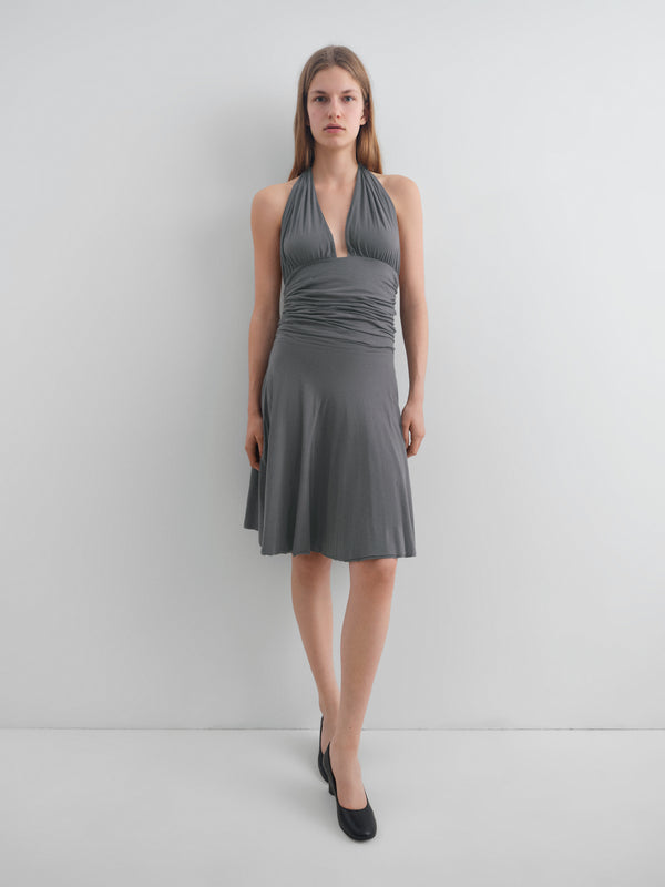 Gimaguas Beso Dress Faded Black Halter-neck Dress For Women With Ruched Top