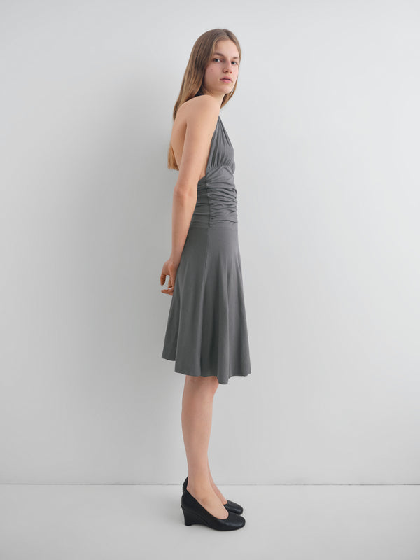 Gimaguas Beso Dress Faded Black Halter-neck Dress For Women With Ruched Top