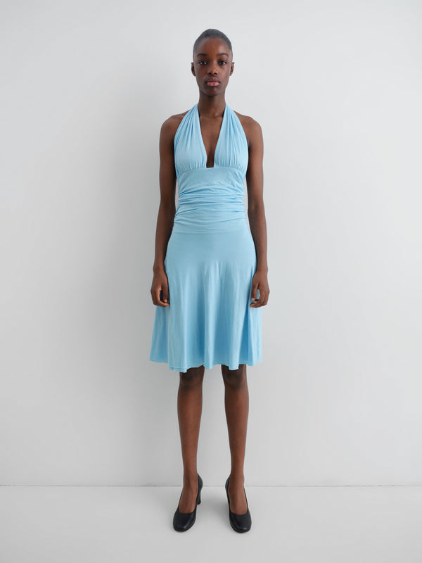 Gimaguas Beso Dress Light Blue Halter-neck Mini Dress For Women With Ruched Top