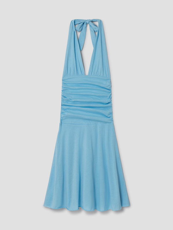 gimaguas Beso Dress Light blue halter-neck mini dress for women with ruched top