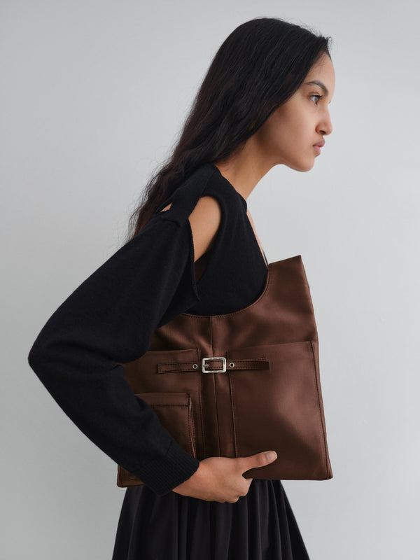 Gimaguas Blanca Bag Brown Satin Hobo Shoulder Bag For Women