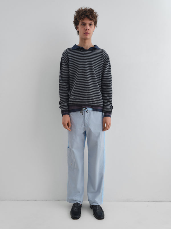 Gimaguas Cedric Trousers Grey And Blue Lace-up Trousers With Contrast Waistband