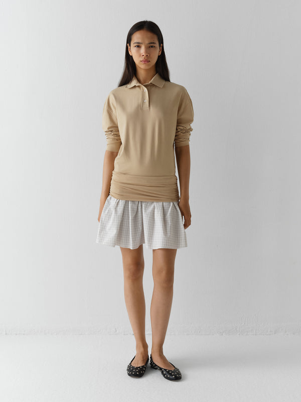 Gimaguas Chico Dress Beige Long-sleeve Polo Dress For Women With Checkered Skirt