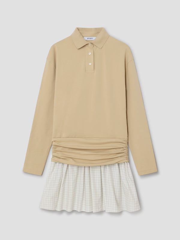 gimaguas Chico Dress Beige long-sleeve polo dress for women with checkered skirt